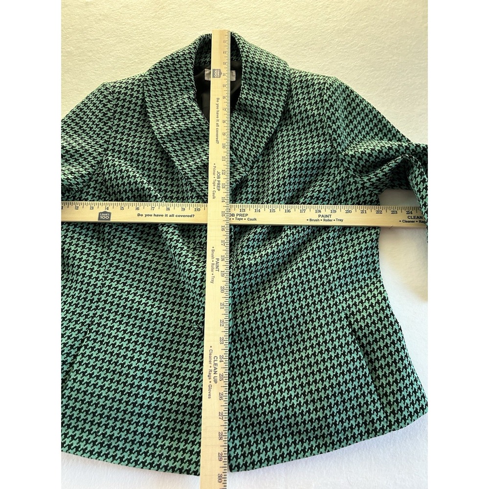 Emily Women's Sz 14W Green Houndstooth Three Button Jacket Shawl Collar Pockets - Picture 10 of 10